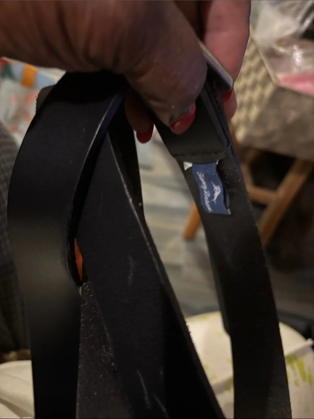 Tommy Bahama Black Leather Belt with Silver-Tone Square Buckle